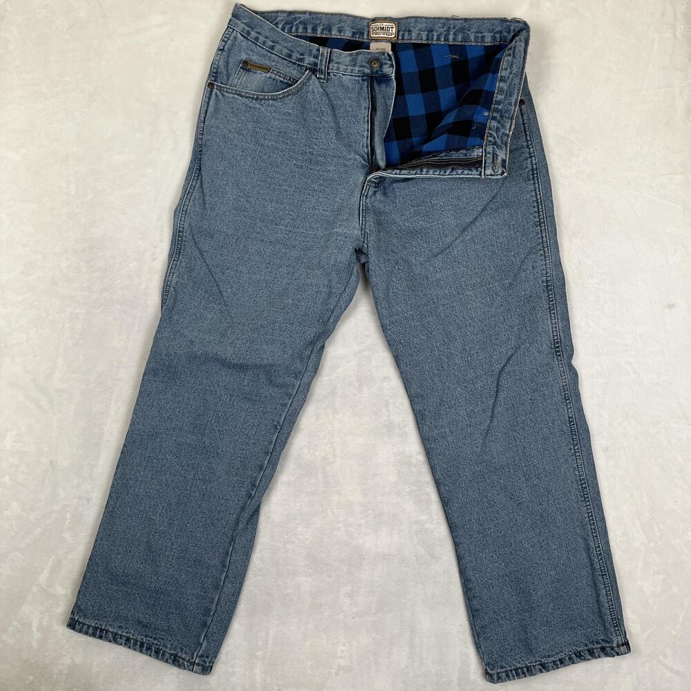 C.E. Schmidt Jeans Mens 38x30 Blue Relaxed Straight Flannel Lined Work Denim